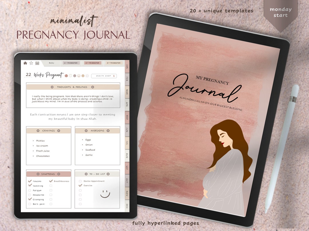 Islamic Digital Pregnancy Journal Tracker Planner – Pregnant Mom Gifts Minimalistic and Modern ...