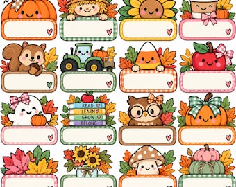 Editable Fall Classroom Name Tags: Pumpkin, Scarecrow, Sunflower Designs (Canva Template) .