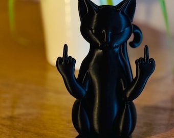 Sassy Black Cat Figurine • Middle Finger Cat Statue • Funny Desk Decor