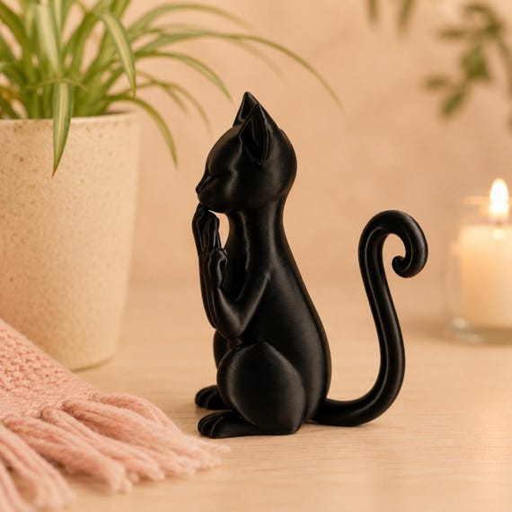 Sassy Black Cat Figurine • Middle Finger Cat Statue • Funny Desk