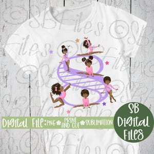 Afro Girl Gymnast Png Download, 8.Geburtstag Shirt Mädchen, acht Jahre alte Sublimationsdatei, Sublimations-Download-Datei, Gymnastik-Shirt 8 Jahr