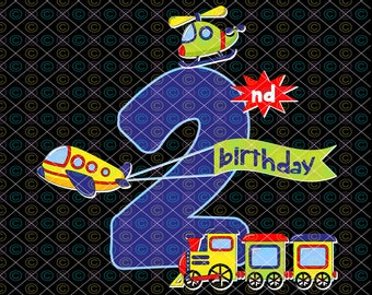 2nd Birthday PNG, Helicopter Birthday, Plane Birthday, Train Birthday, Instant Download, Sublimation PNG, Airplane Party, Transportation PNG