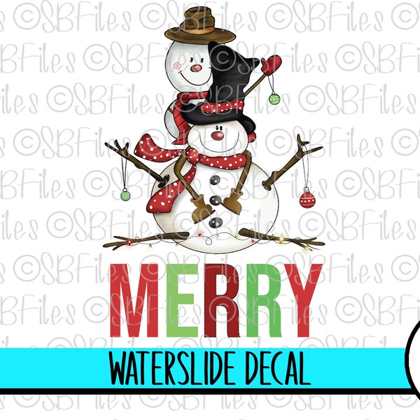 Merry Snowman Ornament Water Slide Decal, Ceramic Decal,  Christmas Decoration, Snowman Figurines Cup Decal, Tumbler Decal Waterslide Images