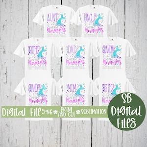 Bundle of 8 Mermazing Birthday Girl Mermaid Family Designs: Mom, Dad, Brother, Sister, Grandma, Grandpa, Aunt & Uncle, Instant Download