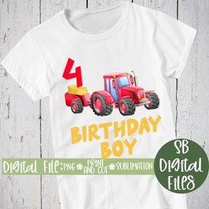 4. Geburtstagsshirt, PNG für Sublimation, Bauernhof-Geburtstagsshirt, Roter Traktor, PNG-Dateien für T-Shirts, PNG-Designs, Sublimationsdesigns-Downloads