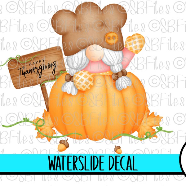 Happy Thanksgiving Holiday Gnome Decor Water Slide Decal, Happy Fall Ceramic Decal Cup Decal, Tumbler Decal, Gnome Clipart Waterslide Images