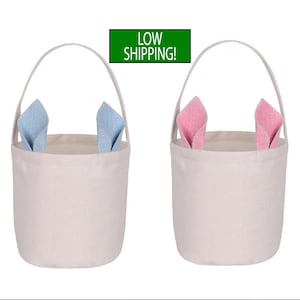 Easter Basket Sublimation Blank, Faux Linen Bunny Ears Bag, DIY Spring Decor, Holiday Craft Supplies, Bulk Easter Bag Decoration