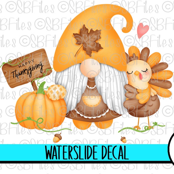 Happy Thanksgiving Gnome Decor Water Slide Decal, Happy Fall Ceramic Decal Cup Decal, Turkey Tumbler Decal, Gnome Clipart Waterslide Images