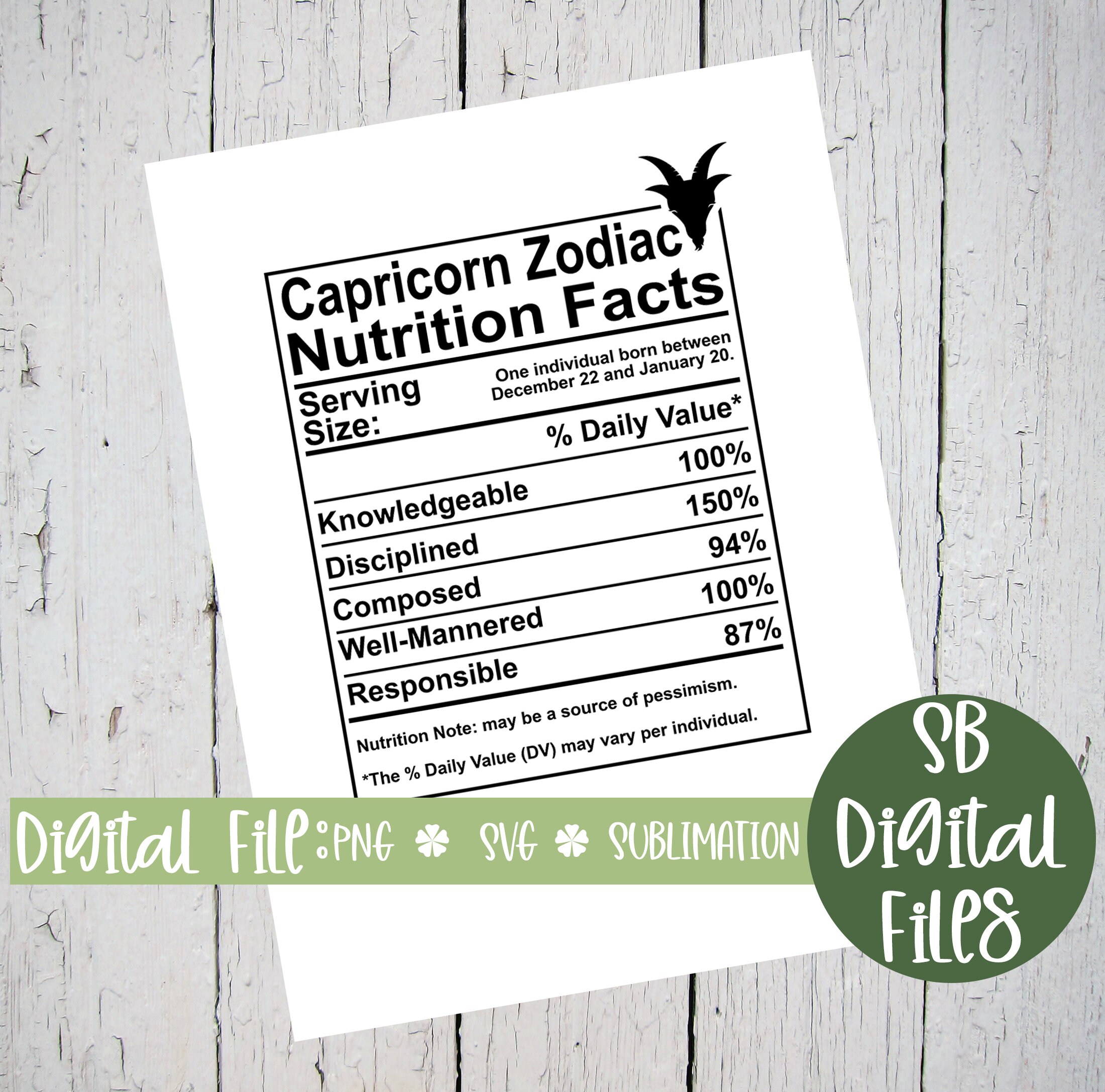 Download Capricorn Nutrition Facts Svg Zodiac Birthday Gift Zodiac Etsy