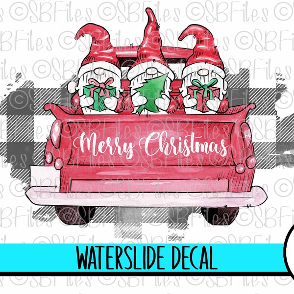 Gnome Christmas Red Truck Water Slide Decal, Merry Christmas Ceramic Decal, Christmas Decoration, Cup Decal, Tumbler Decal Waterslide Images