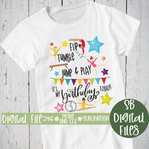 Flip Tumble Jump & Play, Birthday Png, 3 Three Year Old, Third Birthday Party, Instant Download, Sublimation Png, Acrobat Art, Gymnast Party