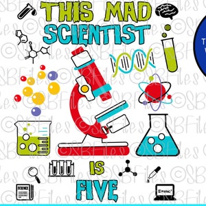 Mad Scientist Is Five PNG, 5º aniversário, camisa de aniversário, Cricut Explore, impressão e corte, impressão por sublimação, silhueta cameo, arquivo digital