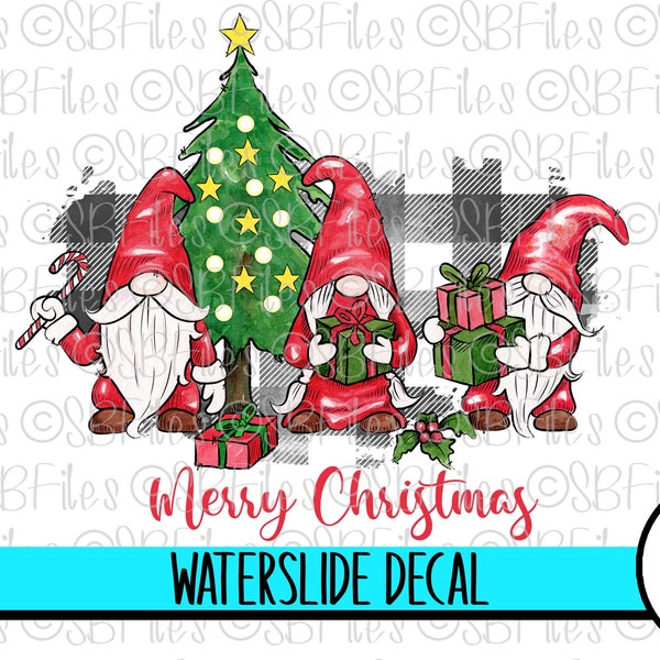 Gnome Christmas Water Slide Decal, Ceramic Decal Christmas Decoration, Holiday Gnome Cup Decal, Merry Christmas Tumbler Decal Waterslide