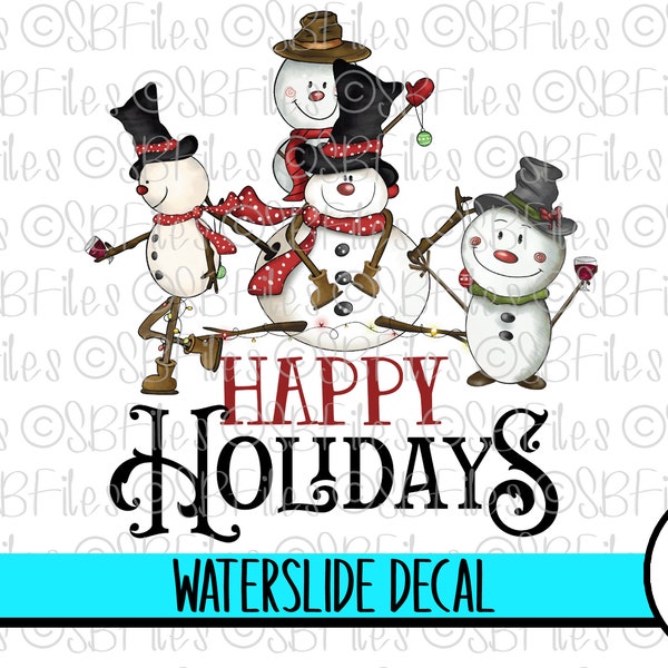 Happy Holidays Mug Water Slide Decal, Cute Snowman Family Ceramic Decal Christmas Decoration, Cup Decal, Tumbler Decal, Waterslide Image