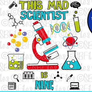Mad Scientist Is Nine PNG、9歳の誕生日、誕生日シャツ PNG、Cricut Explore、プリント＆カット、デジタルダウンロード、昇華印刷、PNG ファイル