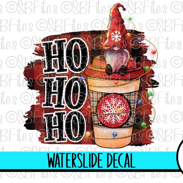 Gnome Christmas Water Slide Decal, Holiday Gnome Christmas Decoration Ceramic Decal, Custom Coffee Cup Decal, Tumbler Decal Waterslide Image