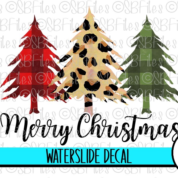 Christmas Trees Water Slide Decal, Leopard Print Pine Trees Ceramic Decal, Christmas Decoration, Cup Decal, Tumbler Decal Waterslide Images