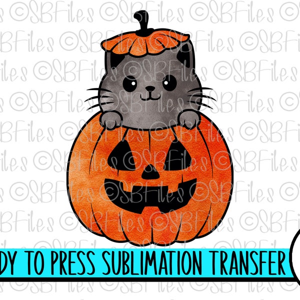 Halloween Cat Jack O Lantern Pumpkin, Ready To Press, Sublimation Transfer, Custom Shirt, Coffee Mug, Sublimation Design, Halloween Decor