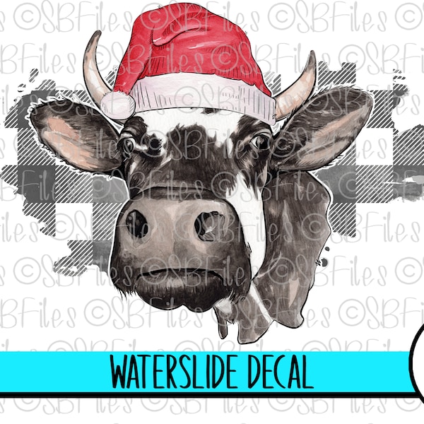 Country Christmas Cow Water Slide Decal, Ceramic Decal, Cute Cow Christmas Decoration, Cup Decal, Tumbler Decal Waterslide Images, Plaid Art