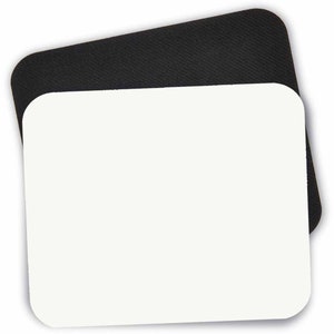 May include: A white blank mouse pad with a black rubber backing.