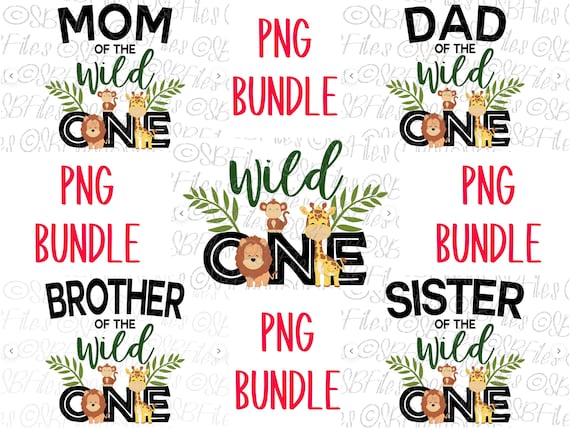 Wild One Family Birthday Bundle 5 PNG Files, Print Then Cut Cricut Silhouette, Digital Download, DIY Sublimation Print, Jungle Safari Animal