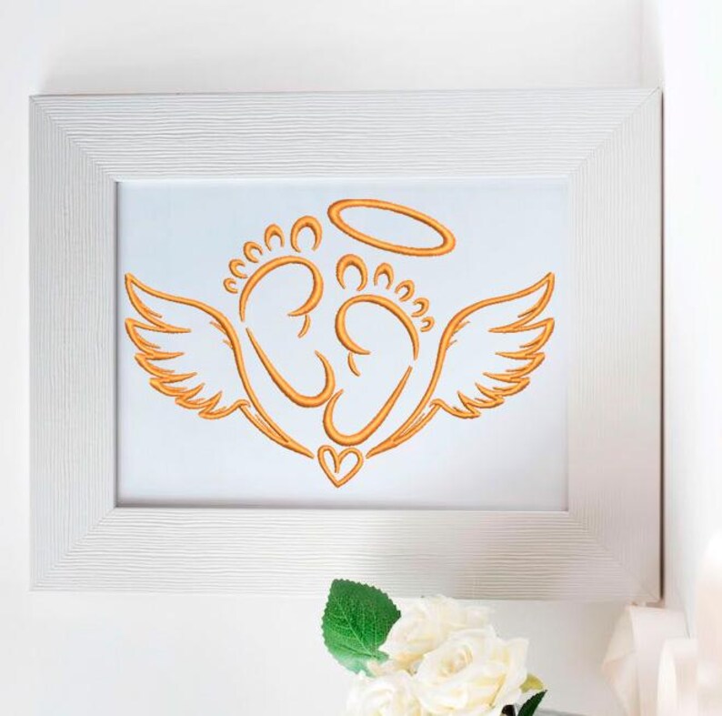 Embroidery File Angel Baby Feet Baby Foot With Angel Wings Machine
