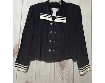 Jessica Howard Navy Blue Nautical Sailor Pant Suit Set Gold Buttons Vintage 12