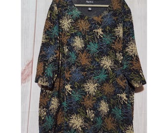 Túnica metálica floral Maggie Barnes para mujer, talla 2X, multicolor, manga 3/4, escote redondo.