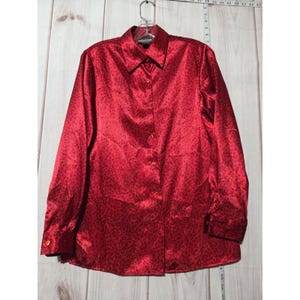 NOTATIONS CLOTHING CO Womens Red Satin Button Down Shirt Size S Whimsigoth