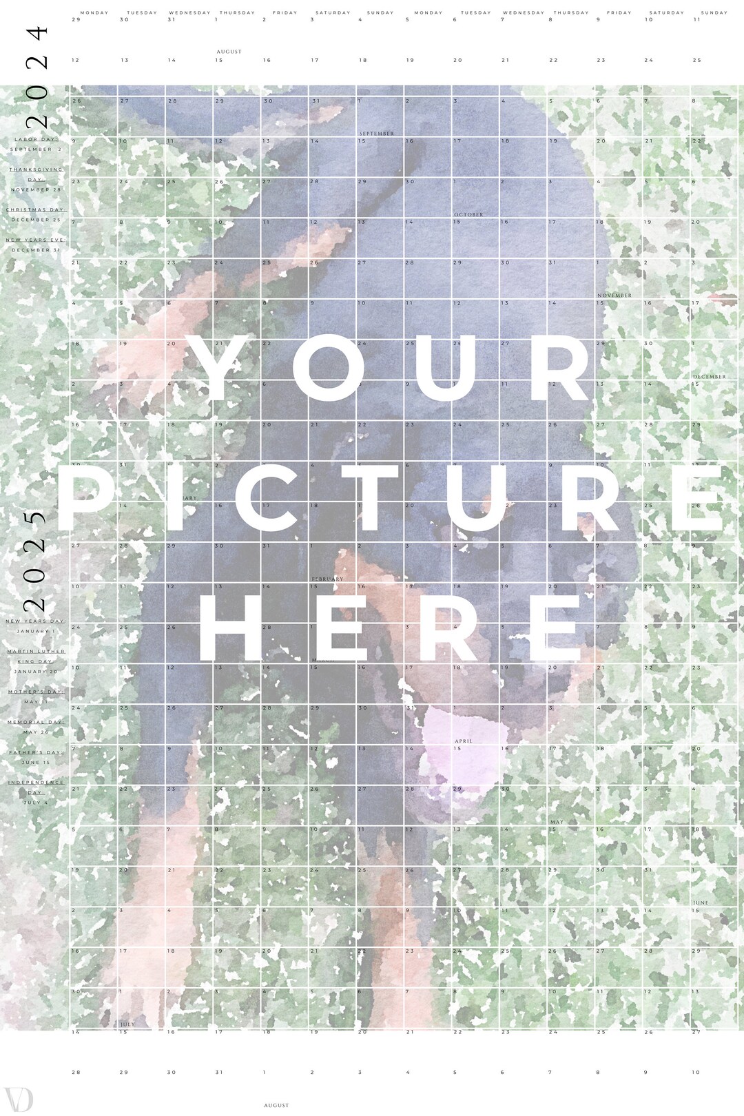 Custom Year Long Wall Calendar 2024 2025 School Year Vertical Etsy