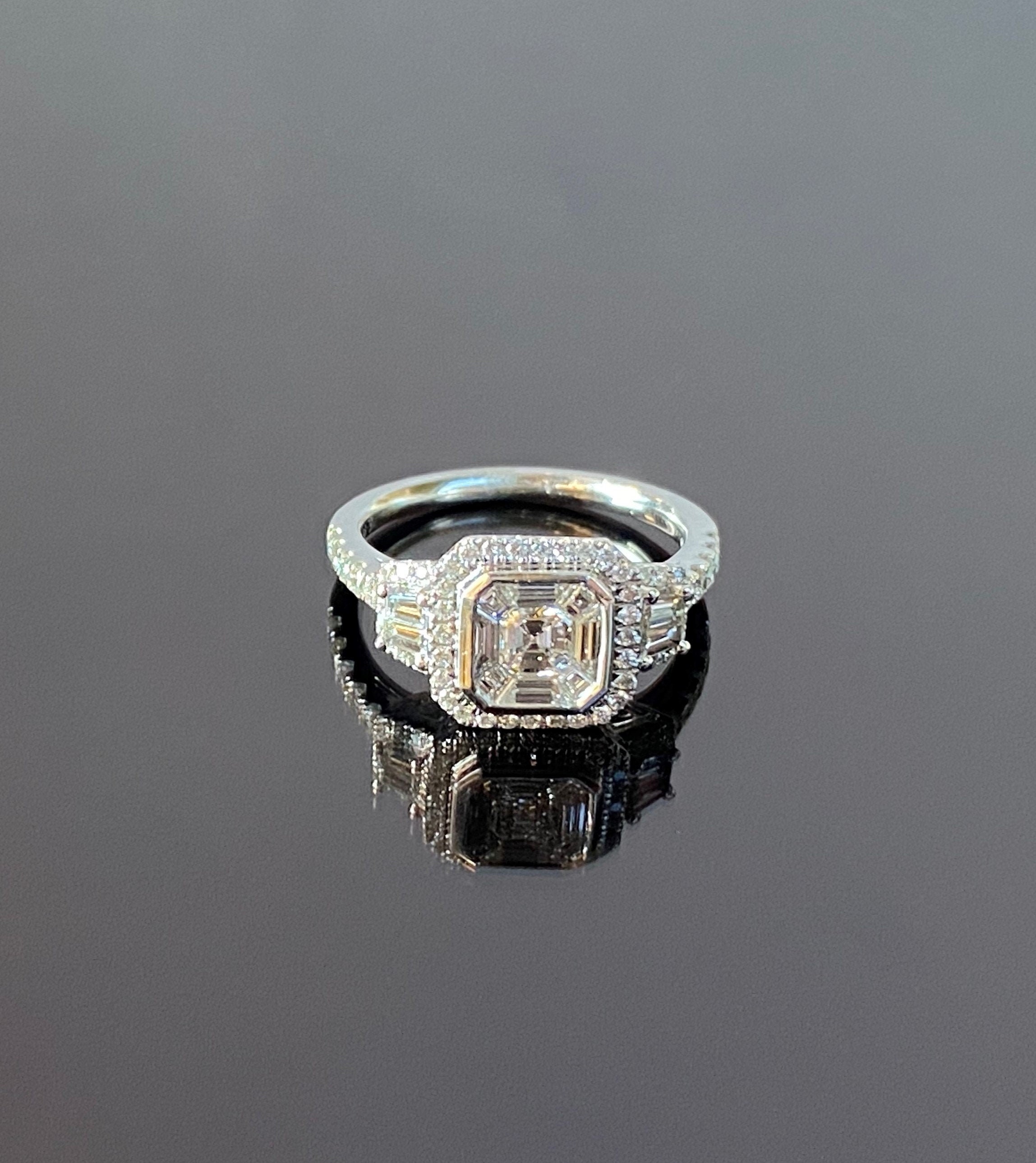 Diamond Mosaic Ring in White Gold Etsy