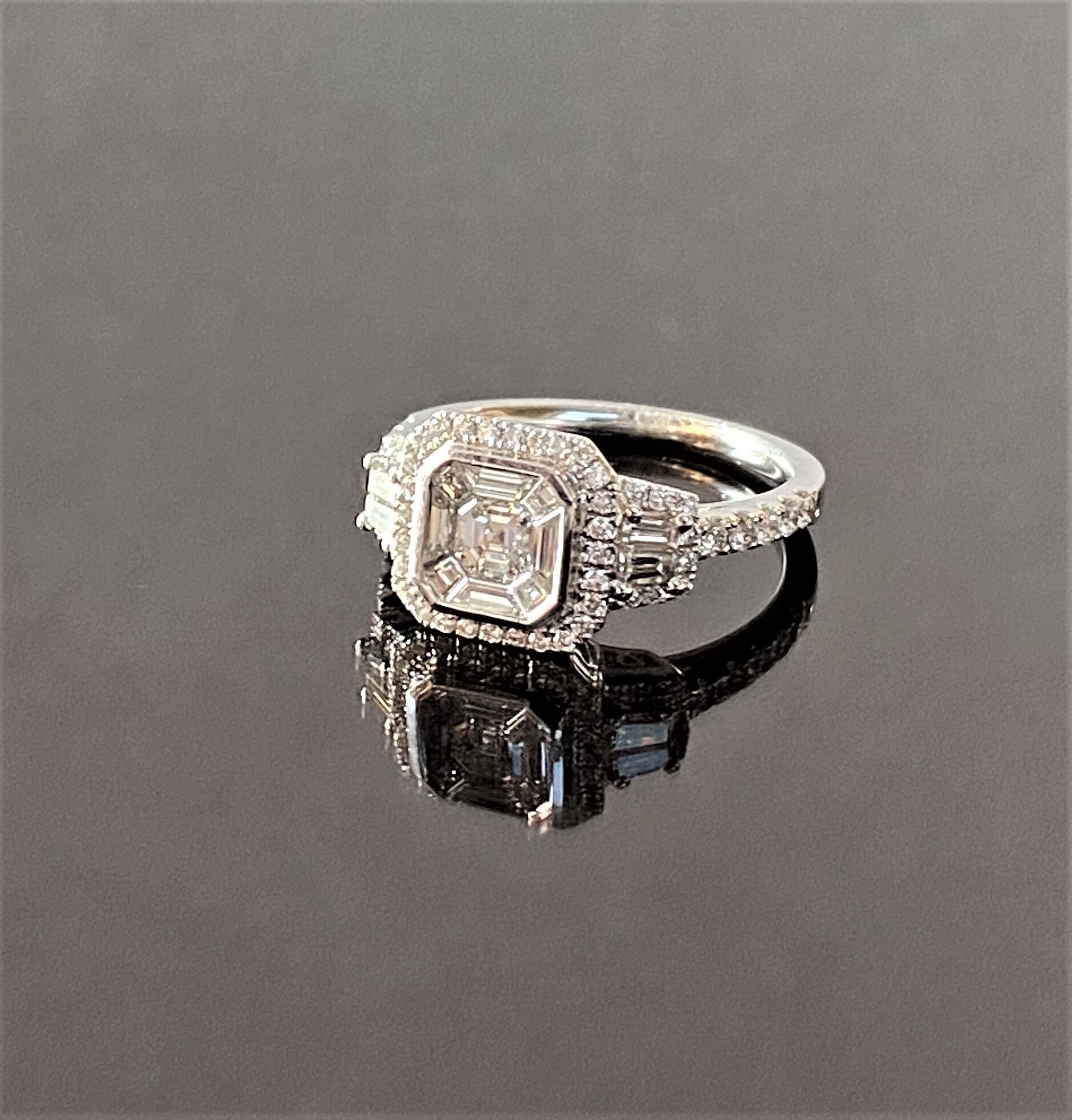 Diamond Mosaic Ring in White Gold Etsy