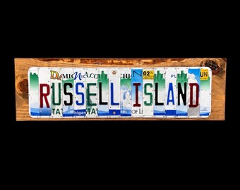 Handcrafted Russell Island License Plate Sign, St. Clair River Region Decor