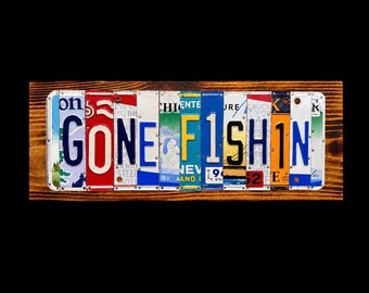 Gone Fishin' License Plate Sign