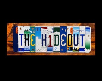 The Hideout License Plate Sign