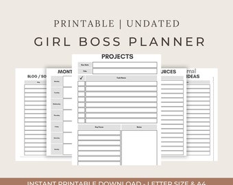 Girl Boss Planner | Printable Small Business Planner & Productivity Journal | Entrepreneur Organizer PDF