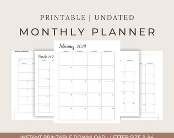 Minimalist Monthly Digital Planner | Undated Calendar Template for Good notes and Notability | Printable & Reusable PDF
