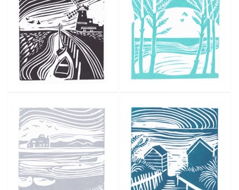 Norfolk Coast Series - Original Mini Lino Prints | Cley | Holkham | Blakeney | Wells | Unframed