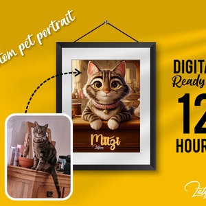 Pixar Style Pet Portrait from photo, Cartoon Pet Portrait, 3D portrait, Cartoon portrait from photo,Cat cartoon Portrait Digital Downloads