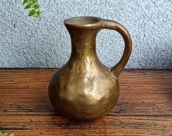 Vintage Brass Brutalist Jug, Antique Minimalist Vase, Mid-century Decor, Table Decoration, Heavy Vase with a Handle, Vintage Gift