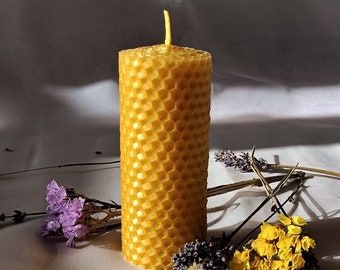 Velas de pilar de cera de abejas 100% puras, velas ecológicas, velas de cera de abeja enrolladas a mano (tamaño: 10 cm / 4 cm)
