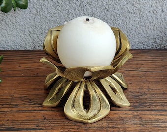 Vintage Brass Brutalist Candle Holder, Mid-Century Decor