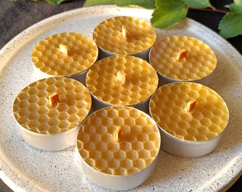 Wooden Wick Beeswax Tealights, Honeycomb Pattern Candle, Natural candles, Organic Beeswax, Eco-friendly Tealights, Purifying candles