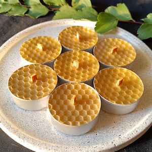 Wooden Wick Beeswax Tealights, Honeycomb Pattern Candle, Natural candles, Organic Beeswax, Eco-friendly Tealights, Purifying candles