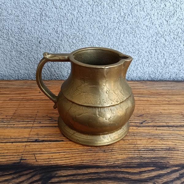 Vintage Brass Brutalist Jug, Antique Minimalist Vase, Mid-centry Decor, Table Decoration, Heavy Vase with a Handle, Vintage Gift