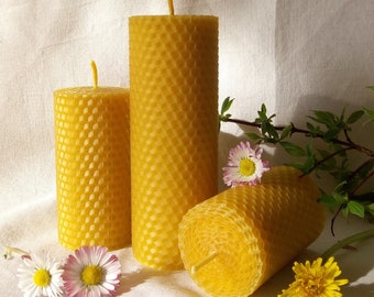 Hand rolled 100% Pure Beeswax Candles, Honeycomb candles, Set of 3 Eco-friendly candles, Air purifying candles, Natural non-toxic candles