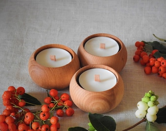 Set of 3 Wooden Tealight Candle Holders, Sustainable gift, Small Wood Tea light Candle Holders, Scandinavian Style Candle Holders