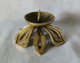 Vintage Brass Brutalist Candle Holder, Antique Candlestick, Unique Brutalism Pillar Candle Holder, Mid-century Decor, Metal Chamberstick