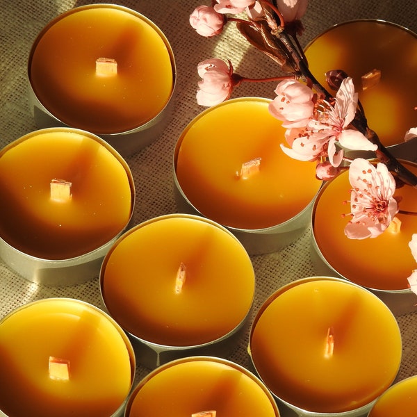 Beeswax tealights with wood wick, Tealight candles, Natural candles, Organic Beeswax, Purifying Candles, Eco-friendly Tealights