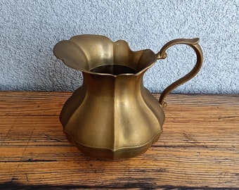 Vintage Brass Jug, Antique Metal Pitcher, Mid century modern Decor, Retro Decoration, Heavy Vase with a Handle, Vintage Gift